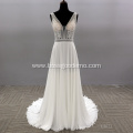 Bridal Gowns Sexy Backless Sleeveless Illusion V Neck Chapel Train Hot Sale Lace Wedding Dress